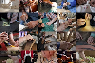 Collage aus 20 Bildern historischer Handwerke in einer Matrix angeordnet
