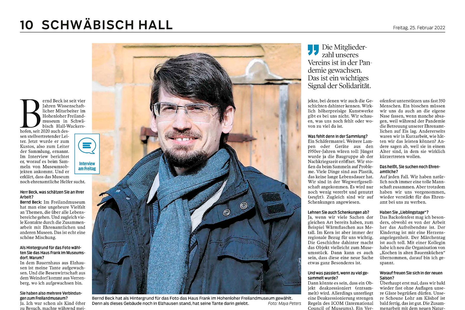 Zeitungsartikel im Haller Tagblatt vom 25.02.2022 "Wir haben über 100 000 Objekte"
